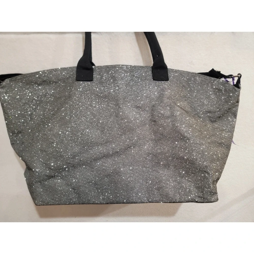 Victoria's Secret Silver Glitter Weekend Getaway Tote‎ Bag Large Duffel Sparkle